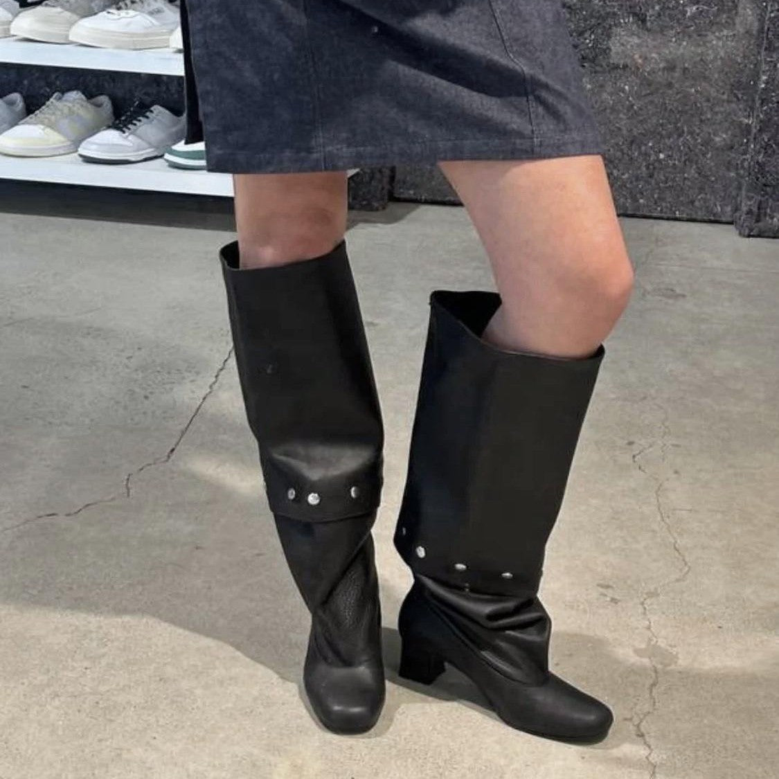 Knee Summer Retro Chunky Rivet Slimming Boots