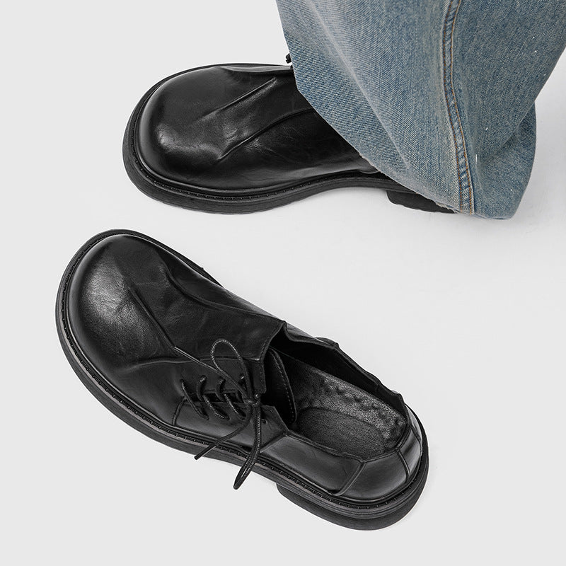 Men's Derby High-grade Black Commuter Niche Small British Leather Shoes