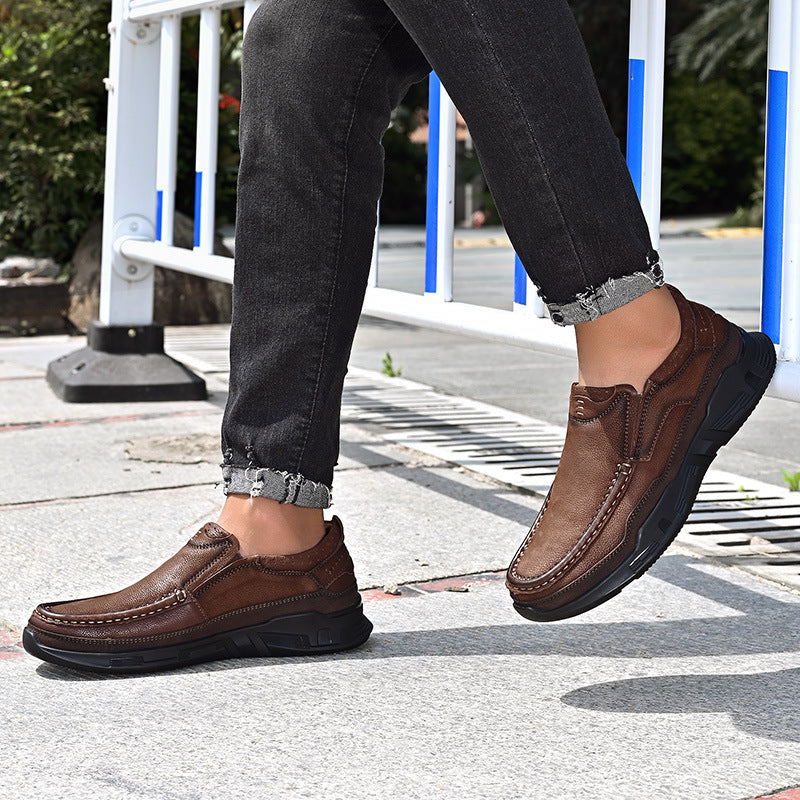 Men's Wide Feet Slip-on Top Layer Cowhide Leather Shoes