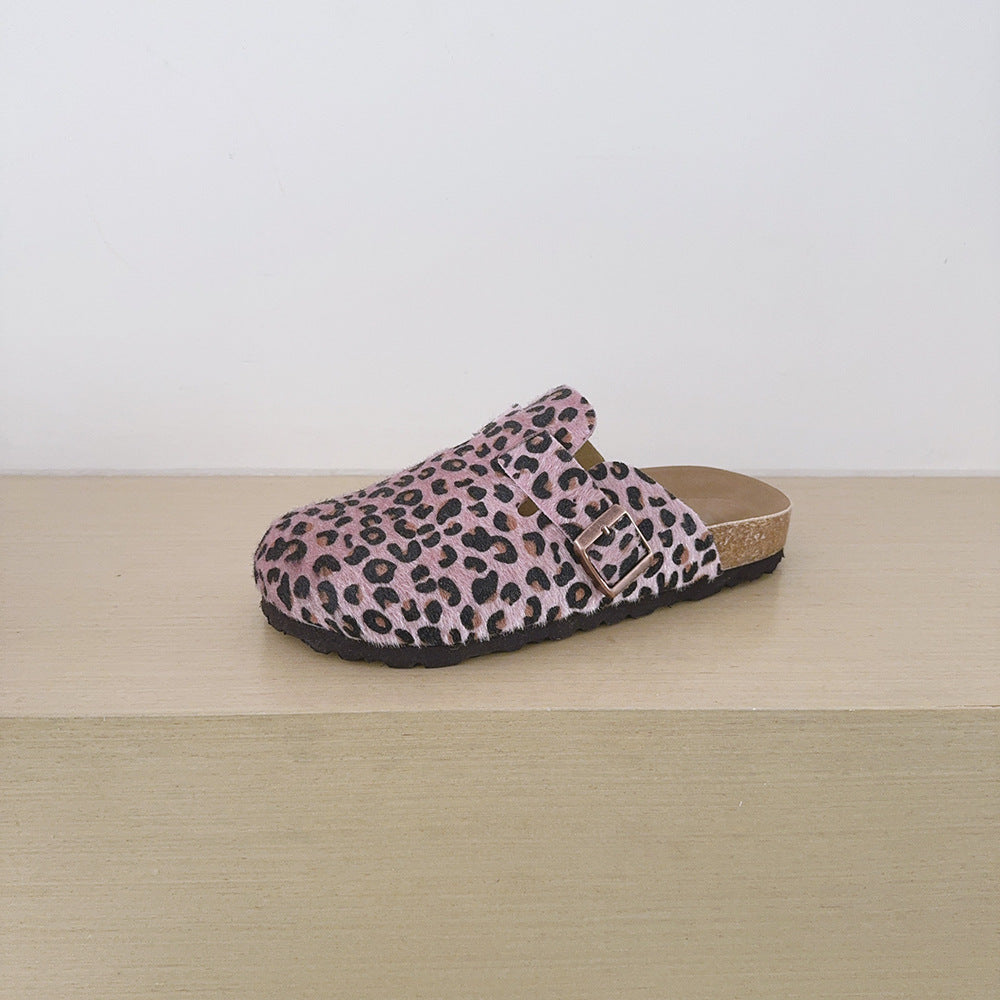 Women's Buckle Leopard Print Summer Closed Toe Half Support Slip-on Lofter Women's Casual Shoes