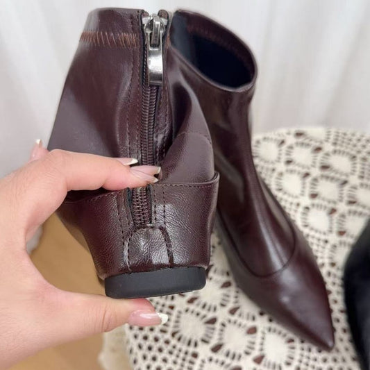 Increasing Insole Pointed Toe Knee-high Female Chelsea French Retro Skinny Women's Leather Boots