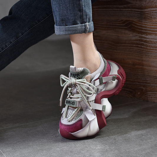 Women's Dad Color Matching Breathable Mesh Genuine Sports Versatile Platform Sandals