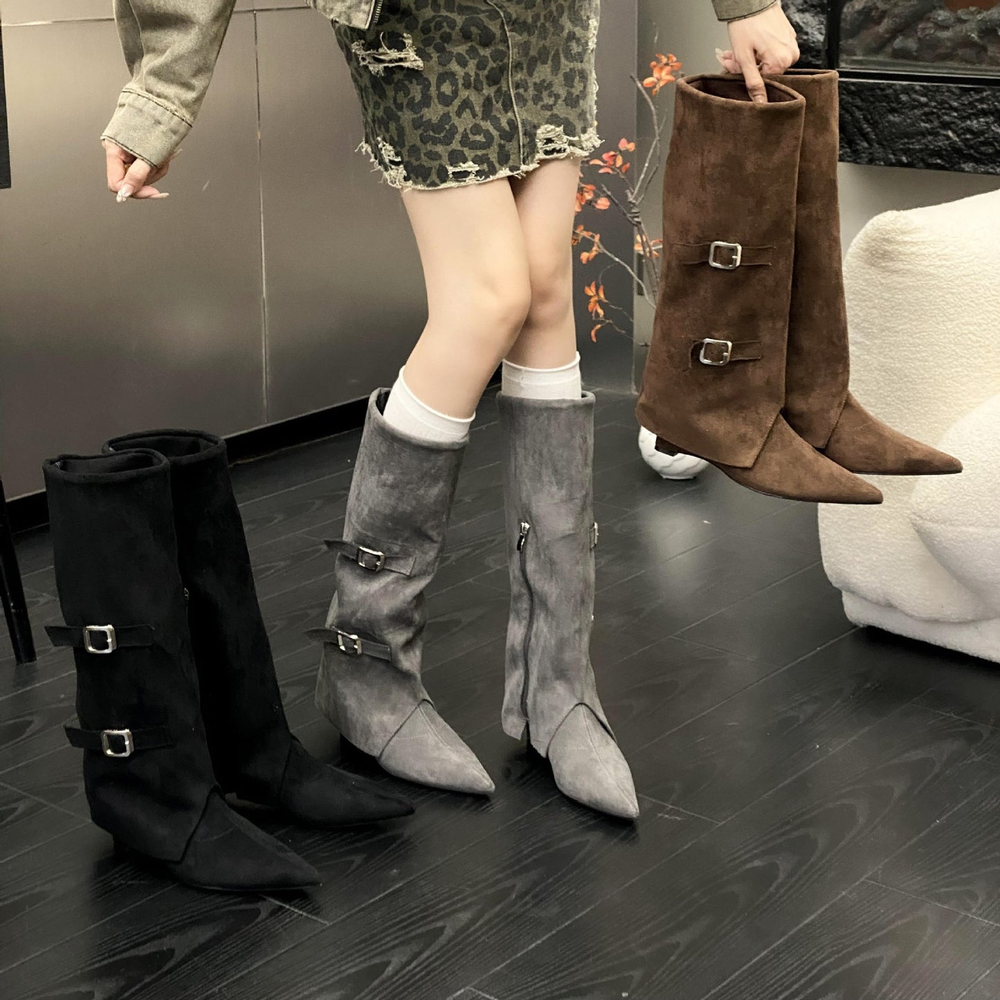 Women's Tax-free High Pointed Brown Riding Spring Pantyhose Long Women's Shoes