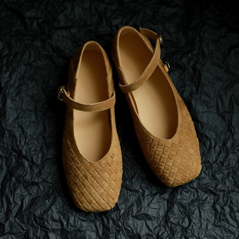 Women's Square Toe Vintage Woven Spring Shallow Mouth Artistic Women's Casual Shoes