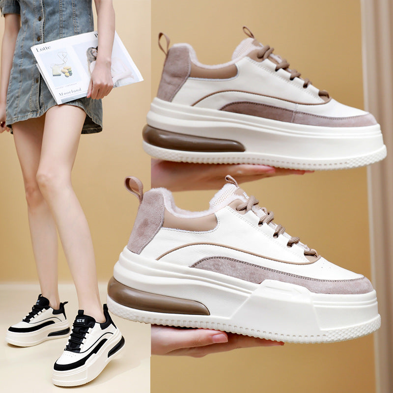 Women's White Winter Flat Round Toe Platform Casual Shoes