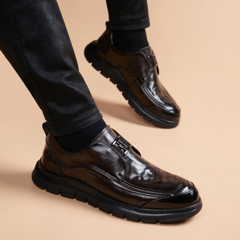 Men's Layer Cowhide Formal Thick Bottom Light Luxury One Men's Business Leather Shoes