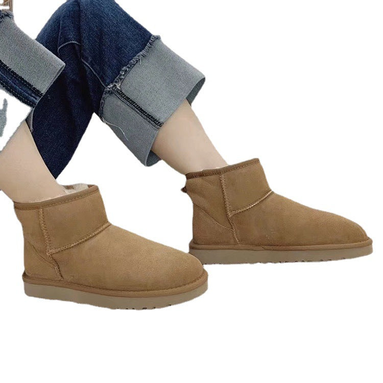 Women's & Men's Sheepskin Fur Slip-on Short Insulated Snow Boots