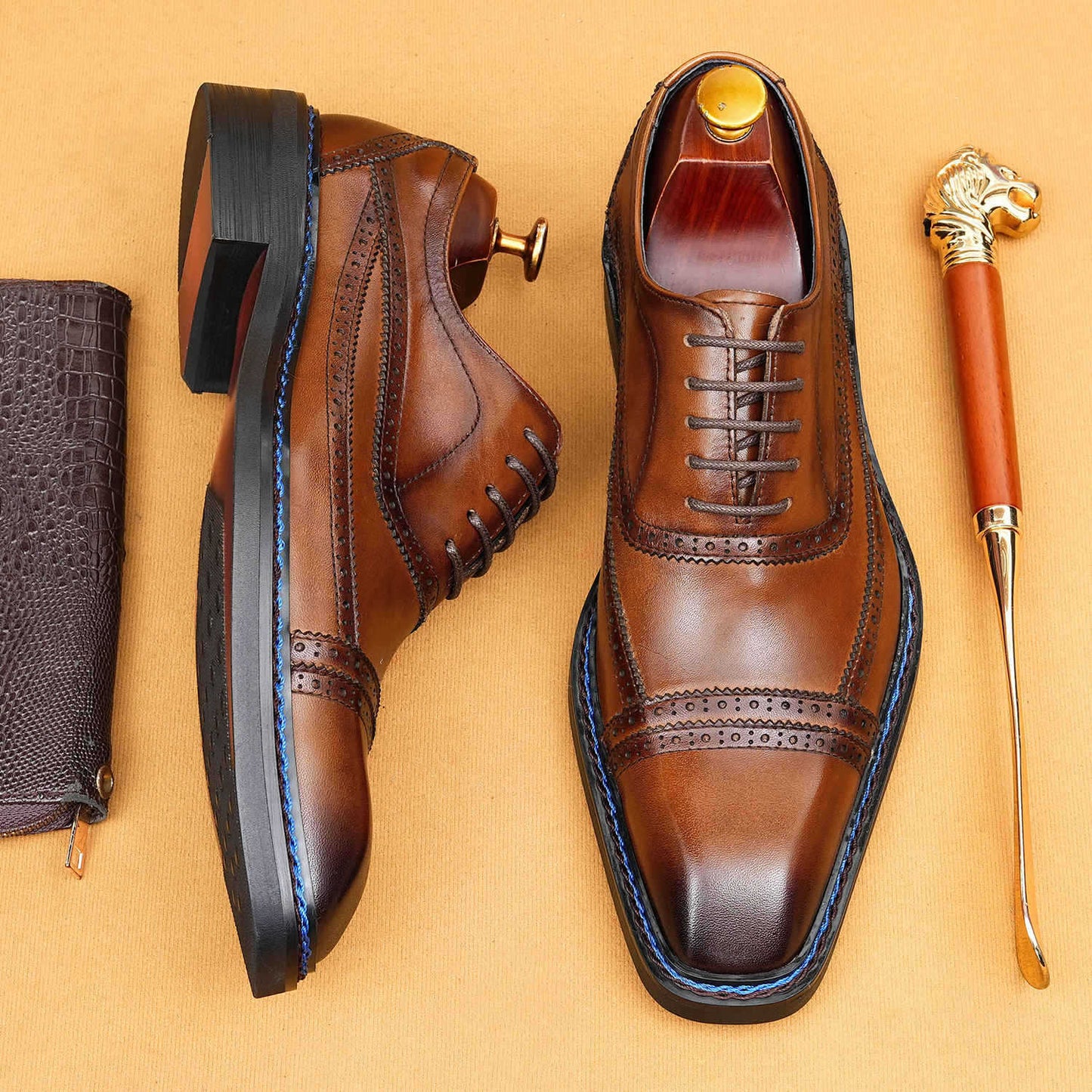 Men's Brogue Formal Wear Norwegian Sewing Oxford Men's Business Leather Shoes