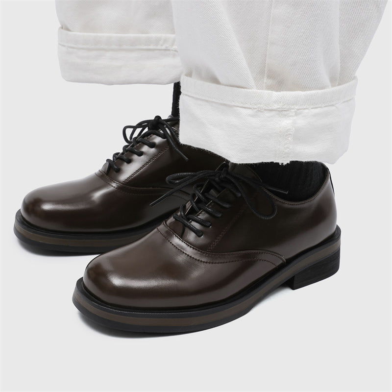 Women's & Men's British Style Derby Thick Bottom Increased Leisure Square Head Men's Business Leather Shoes