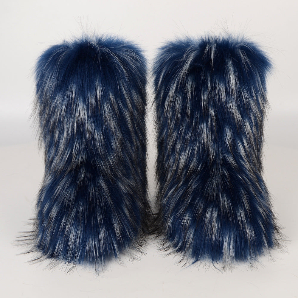 Women's Winter Fur Integrated Imitation Raccoon Fluffy Snow Boots
