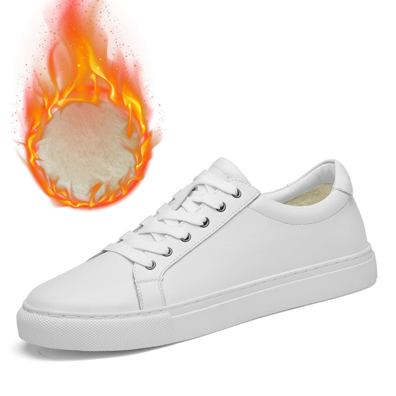 Women's & Men's White Winter Cowhide Surface Flat Hollowed Men's Board Shoes