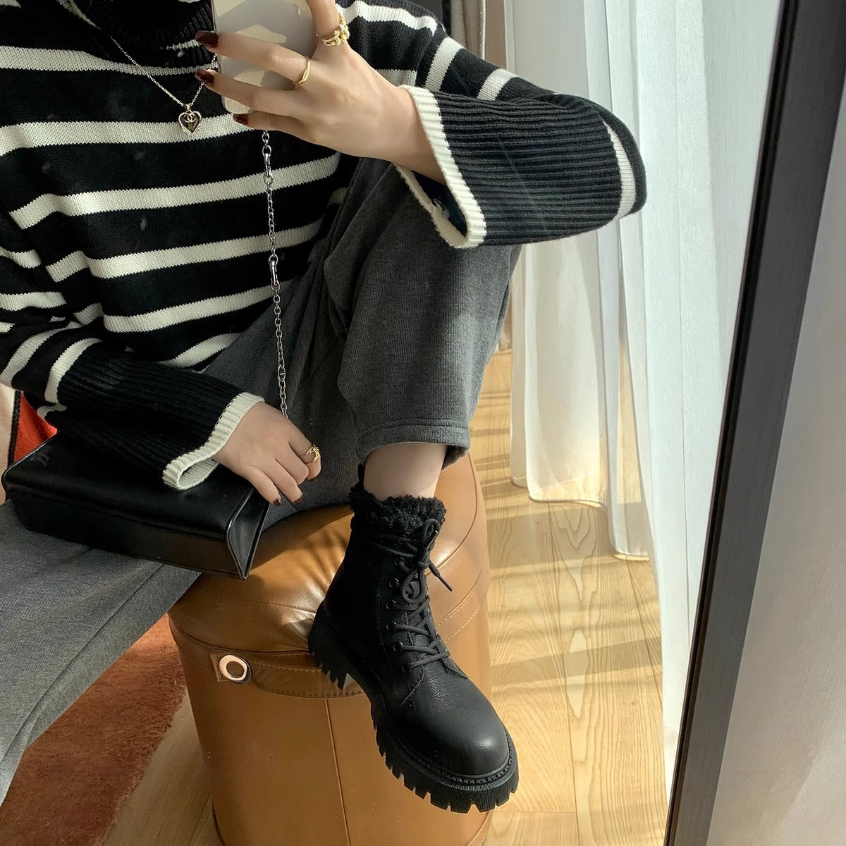 Women's Platform Round Head Plus Veet Martin Snow Boots