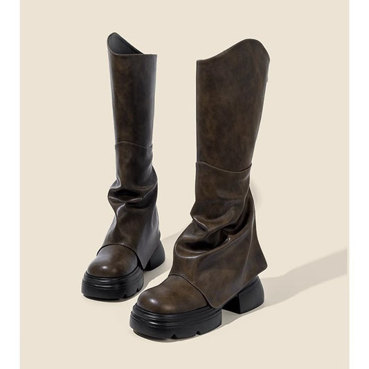 Women's Two Square Thick-soled Small High Chunky V Heels