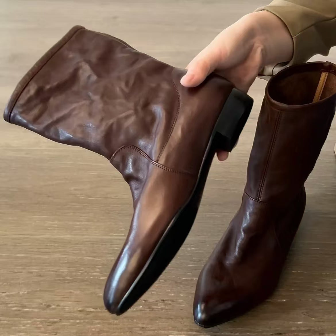 Women's Genuine Fashion Ankle High Sense Height Women's Leather Boots
