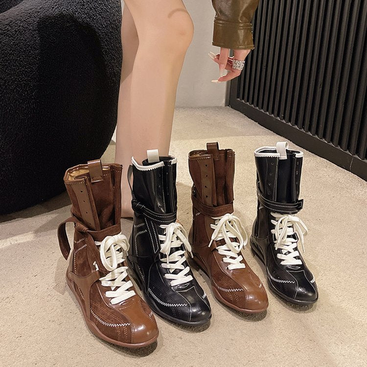Women's Retro Hight Increasing Martin British Style Round Boots