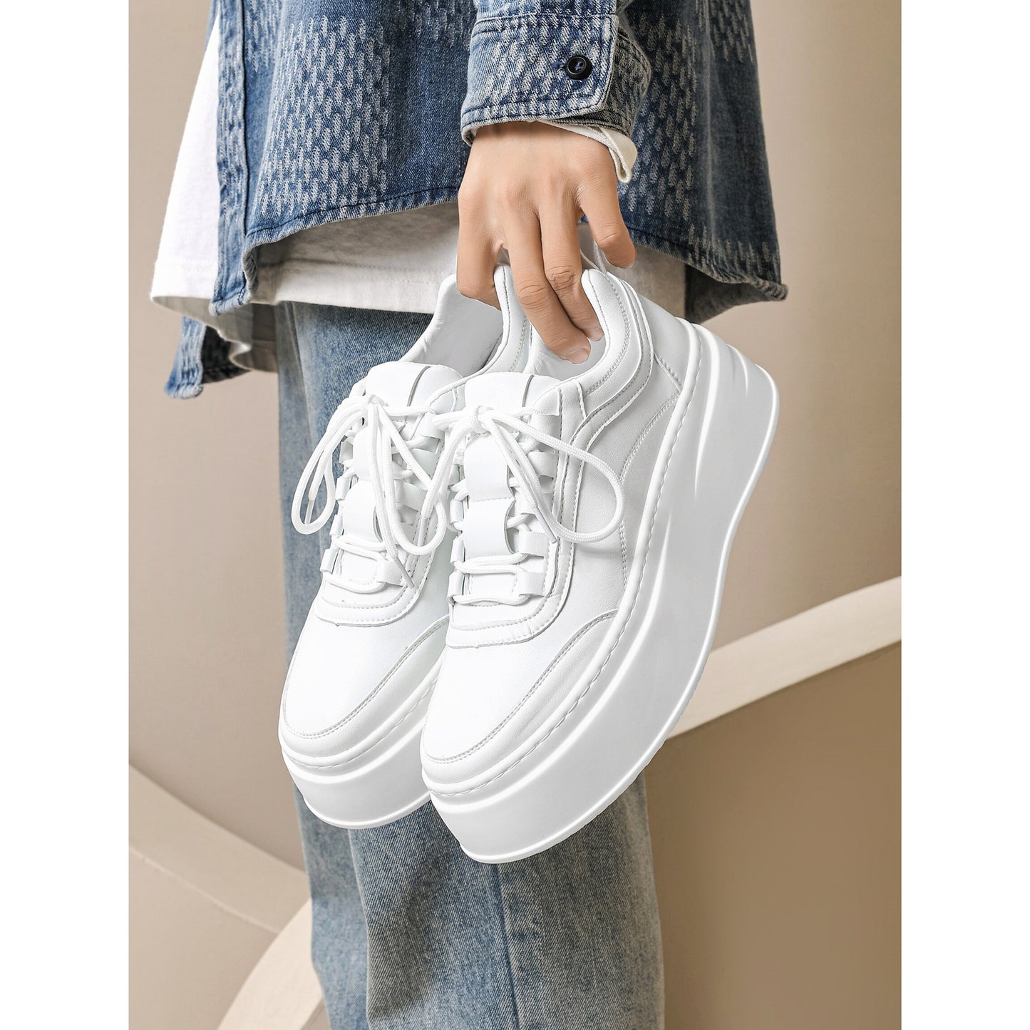 Men's Black Platform White Height Increasing Insole Sneakers