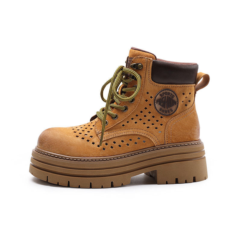 Women's Increasing Insole Pink Small British Style Ankle Thick Boots