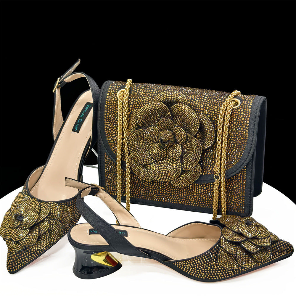Women's Shoulder Bag Flower Decoration Bags Suite Men's Shoes