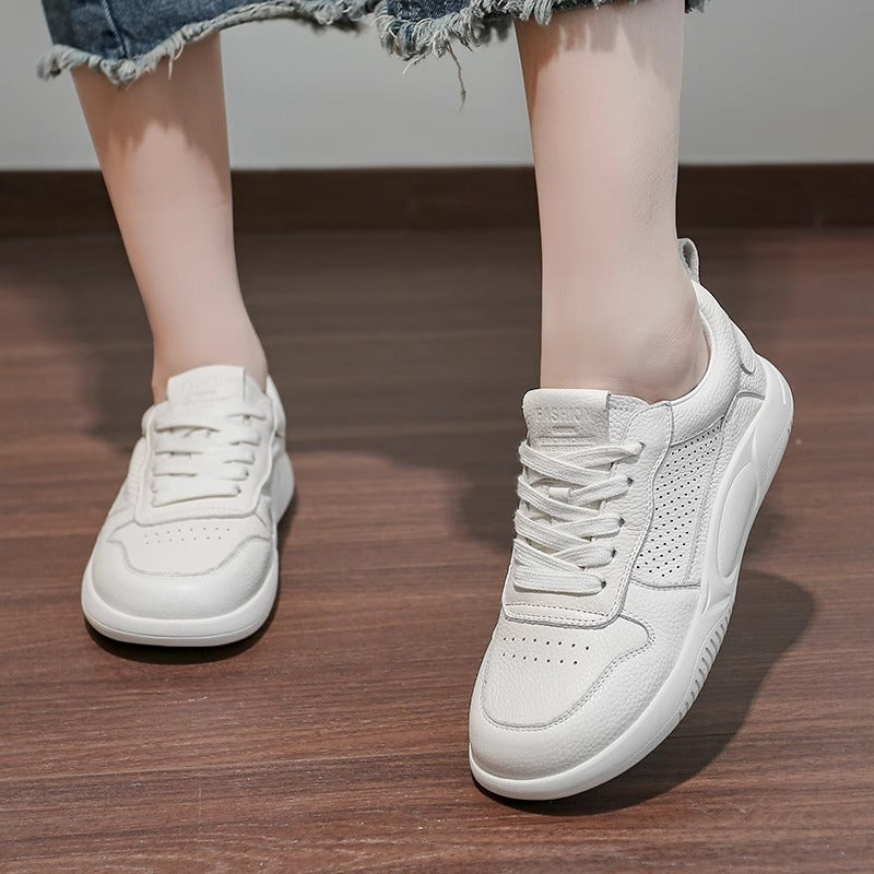 Women's Cowhide Veet White Soft Bottom Sports Leisure Women's Casual Shoes