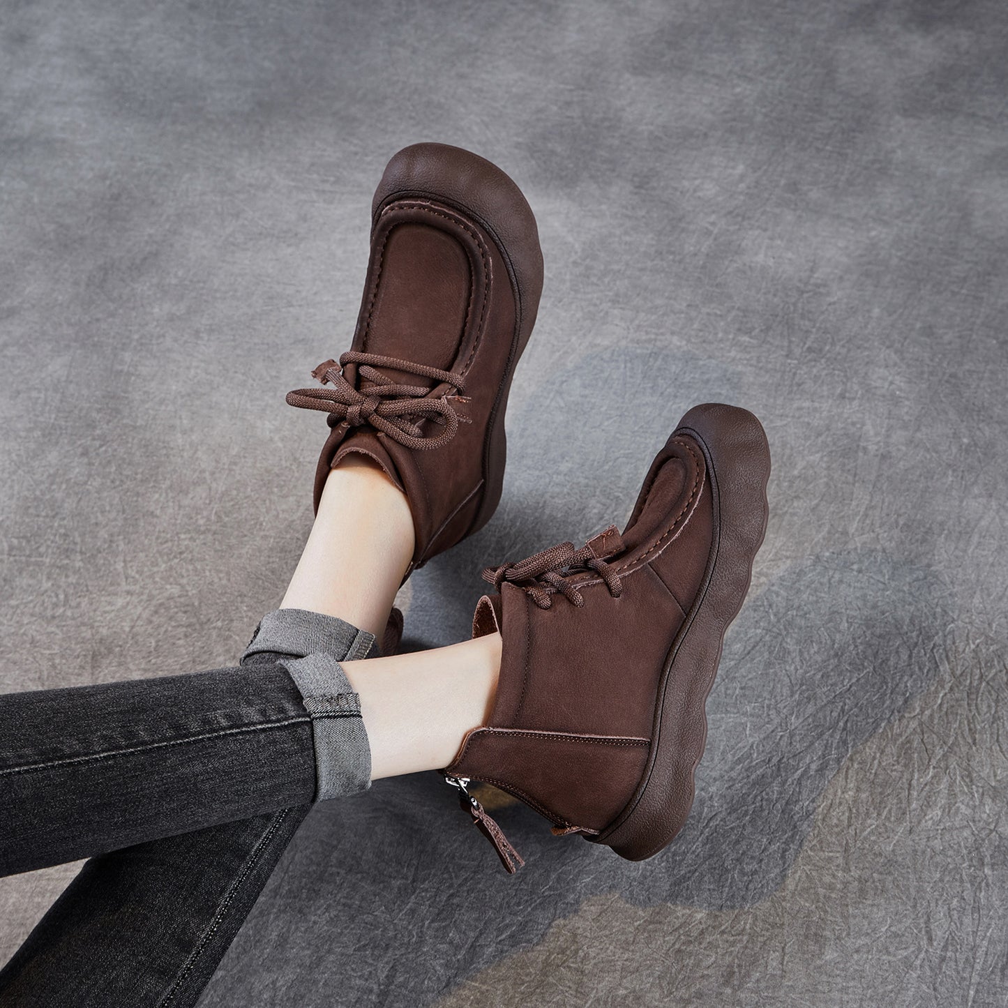 Women's Retro Ankle First Layer Cowhide Handmade Art Soft Bottom Women's Leather Boots