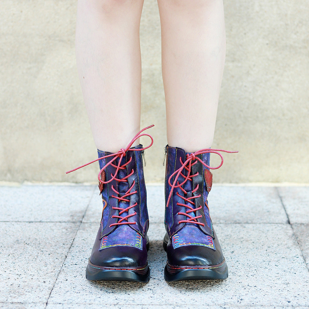 Handmade Genuine Brushed Stitching Vintage Flower Boots