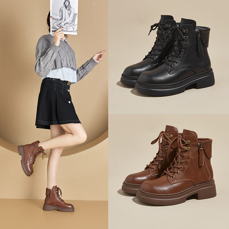 Women's Autumn Genuine Retro Martin Korean Double-sided Women's Leather Boots