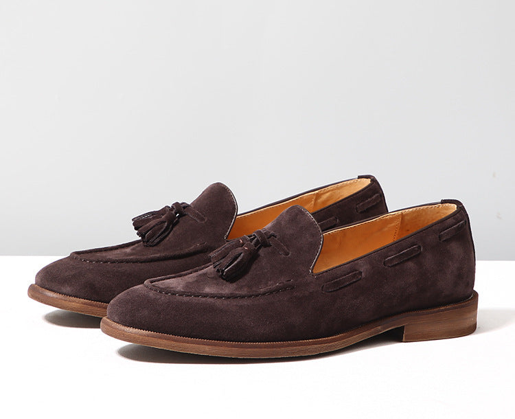Men's One Pedal British Suede Tassel Cover Foot Lazy Loafers/doug Shoes