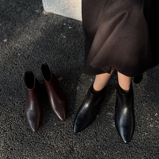 Pointed Ankle Vintage Zipper Genuine Basic Women's Fashion Shoes