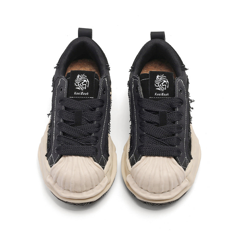 Three Bars Shell Toe Dissoed Niche Platform Heighten Vintage Skateboard Casual Shoes