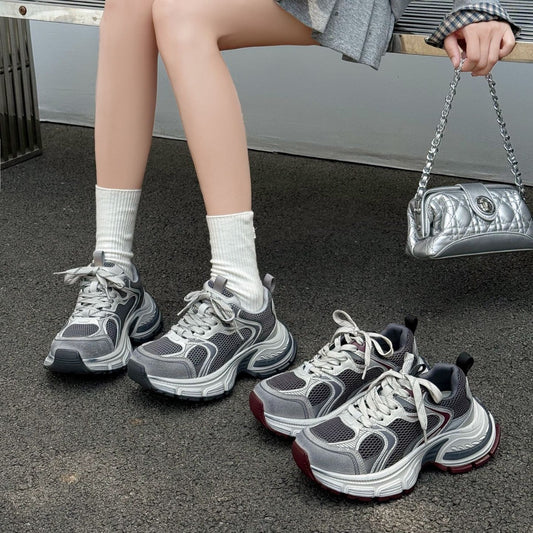 Women's Platform Dad Autumn Mesh Surface Soft Bottom With Skirt Height Women's Casual Shoes