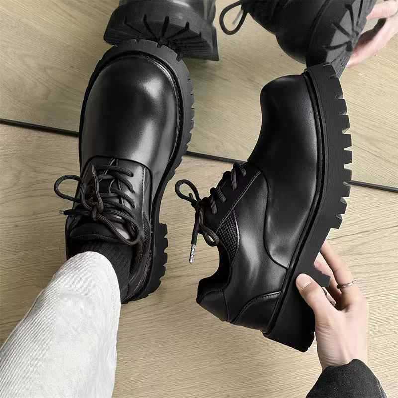 Men's Thick Bottom Derby British Round Head Increased Lovers Men's Casual Leather Shoes