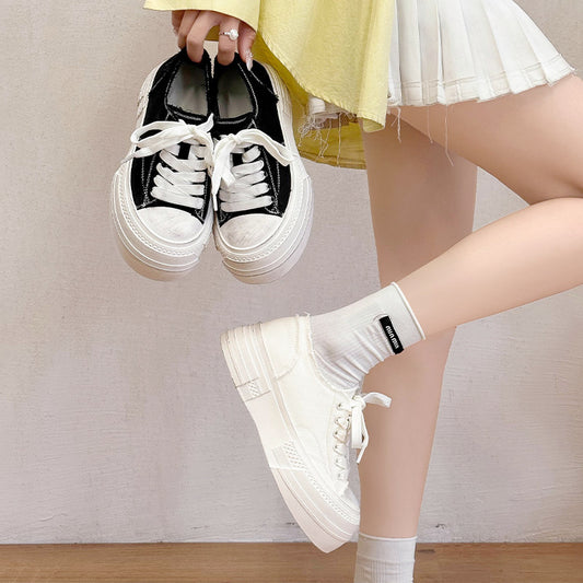 Women's Thick-soled Retro Rub Colored Distressed Bottom Dirty Platform Canvas Shoes