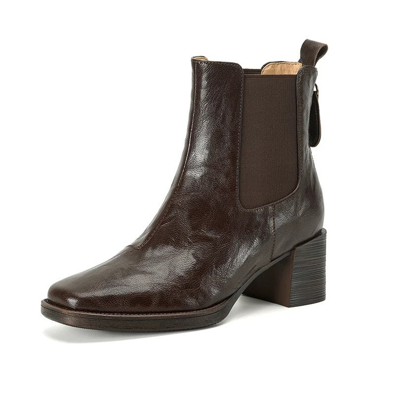 Women's Sheepskin Chelsea Booties Chunky Genuine Retro Boots