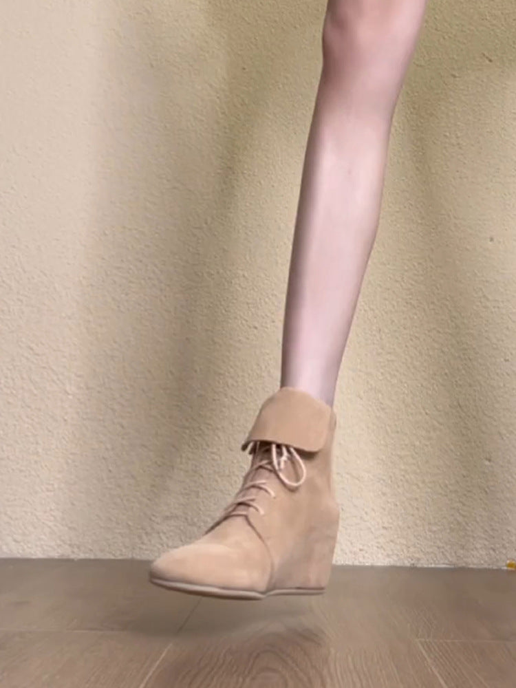 Women's Version Niche Martin Small Height Increasing Insole Round Women's Leather Boots