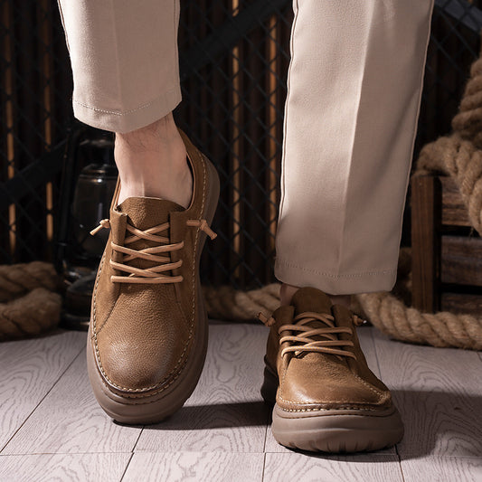 Men's Travel Cowhide Retro Soft Bottom Breathable Leather Shoes