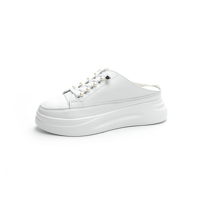 Women's Toe Cap Outer Wear Summer White Slip-on Thick-soles Slippers