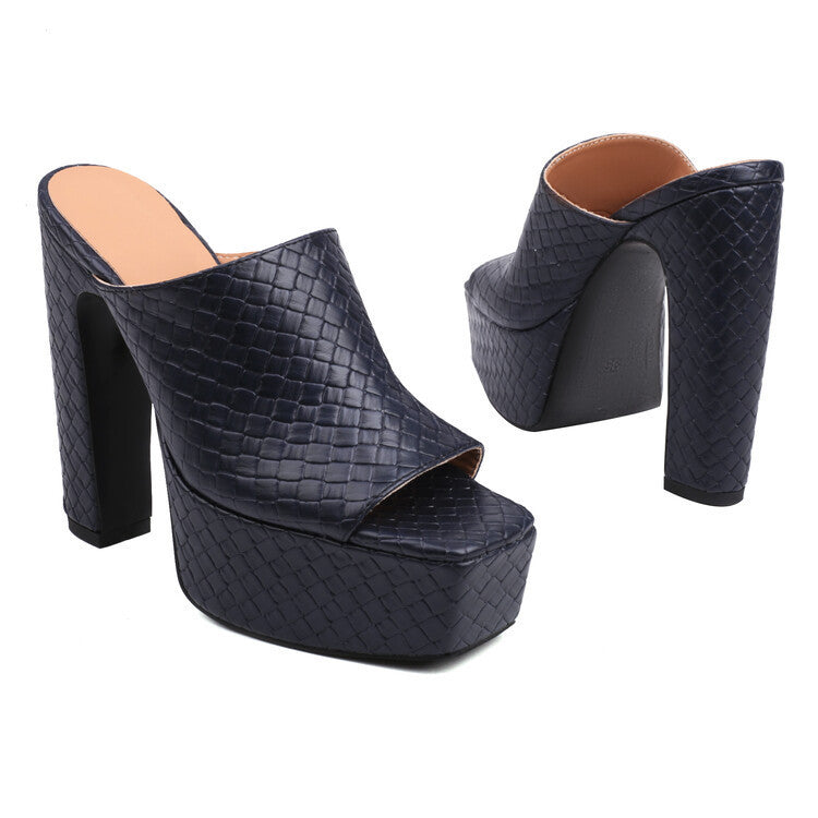 Women's Toe Snake Pattern Embossed Peep Waterproof Platform Women's Shoes