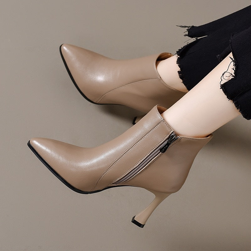 Women's Stiletto High Short Winter Fashion Plush Women's Leather Boots