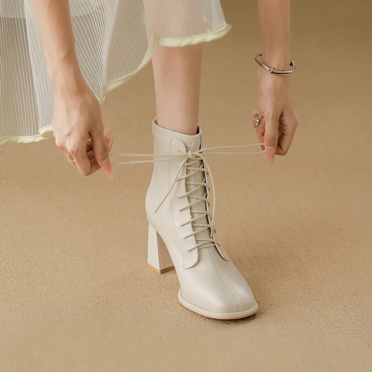 Women's Style Square Toe Elastic Chunky Ankle Martin Boots