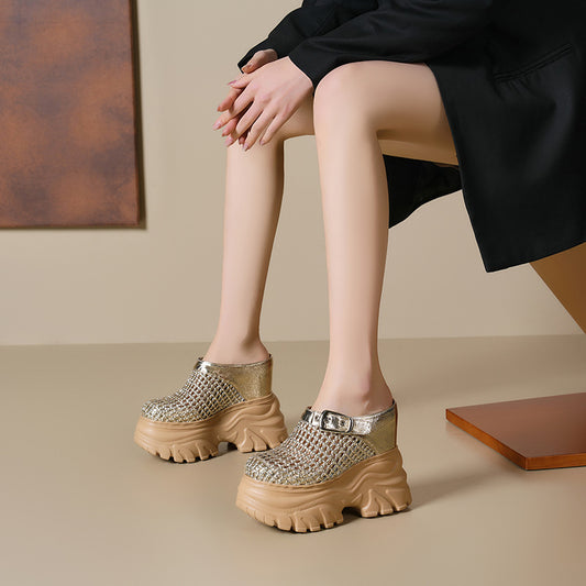 Women's High-rise Closed Toe Half Summer Wear Small Thick Bottom Thick-soles Slippers