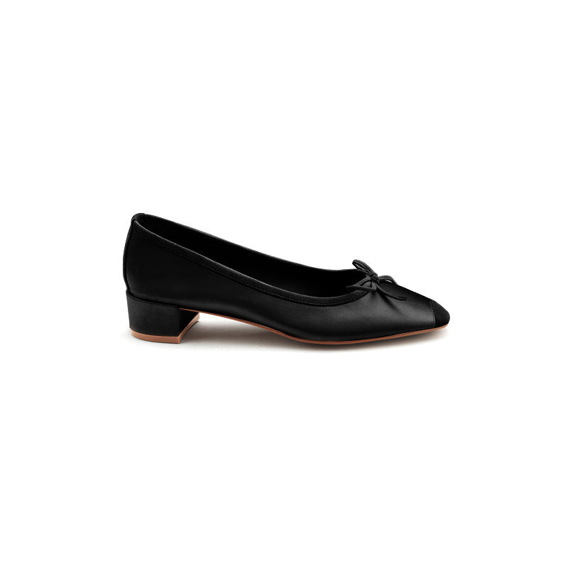 Women's Soft French Style Square Slip-on Round Head Show Feet Small Women's Fashion Shoes