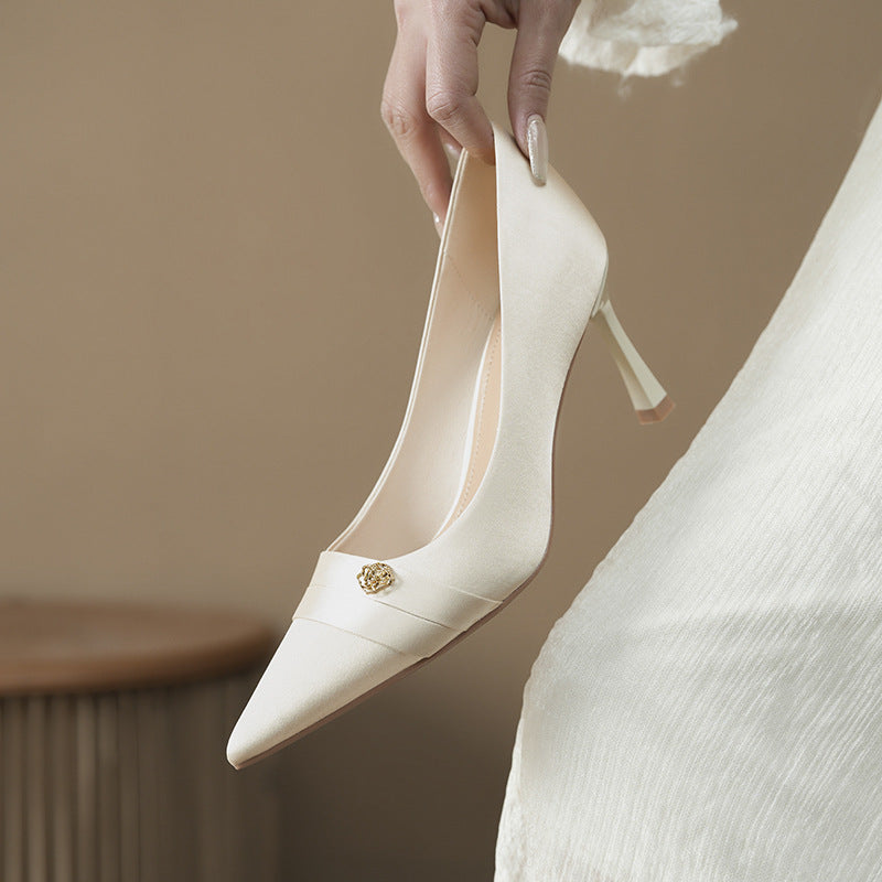 Women's Elegant Satin High Pointed Toe Stiletto Wedding Bridesmaid Banquet Women's Fashion Shoes