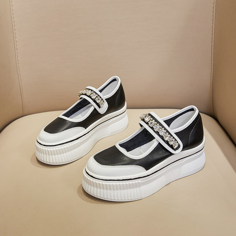 Women's White Platform Height Increasing Insole Slip On Korean Sneakers