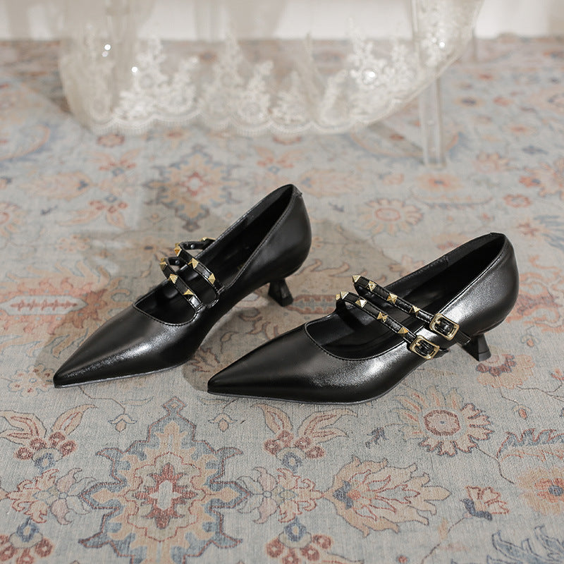 Women's Goddess Style Pumps Early Spring Fashionable Rivet Low-cut Stiletto Pointed Heels