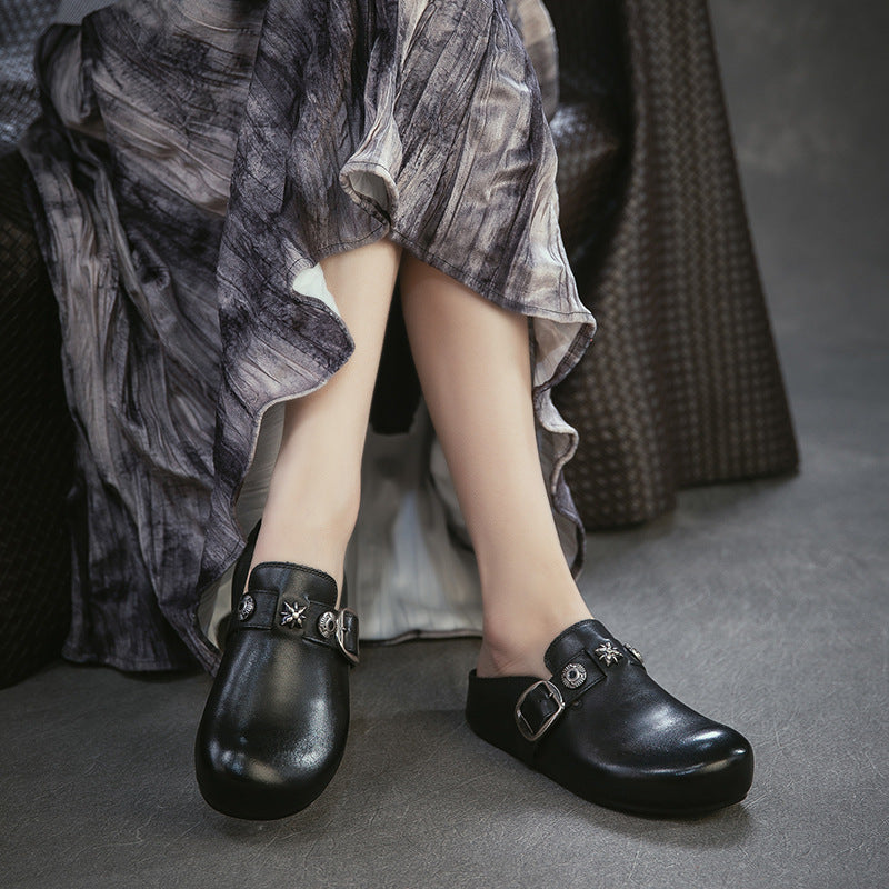 Women's First Layer Cowhide Toe Box For Outdoors Korean Style Flat Slippers