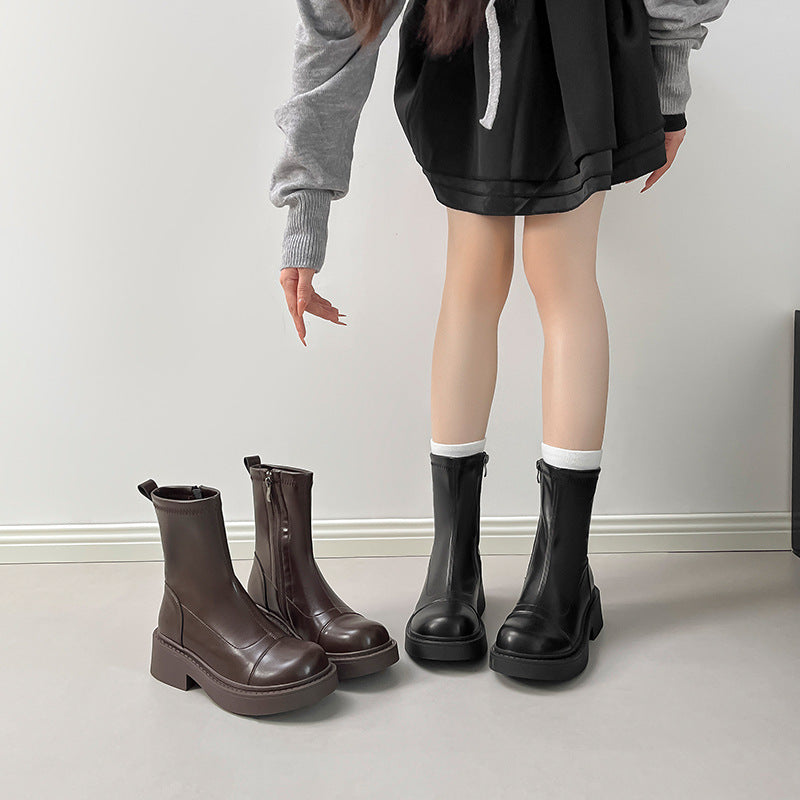 Women's Thick Bottom Side Zipper Knight Simple Skinny Women's Leather Boots