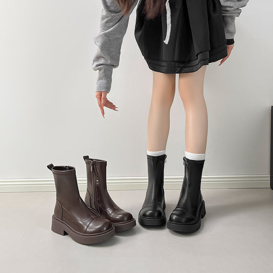 Women's Thick Bottom Side Zipper Knight Simple Skinny Women's Leather Boots
