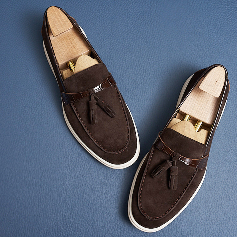 Men's Genuine Suede British Tassel Slip-on With Men's Casual Shoes