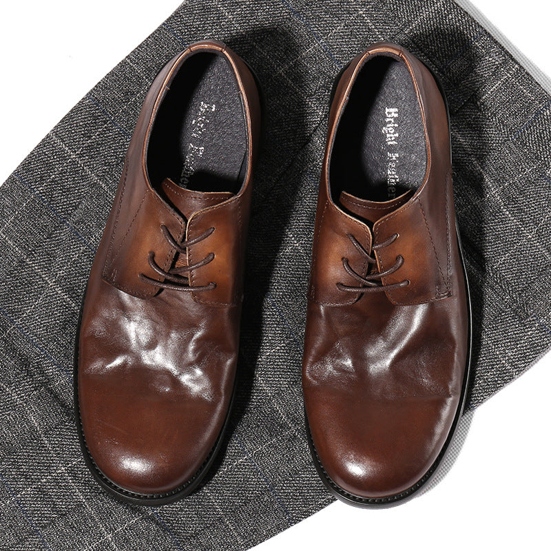 Men's European Size Round Toe First Layer Leather Shoes