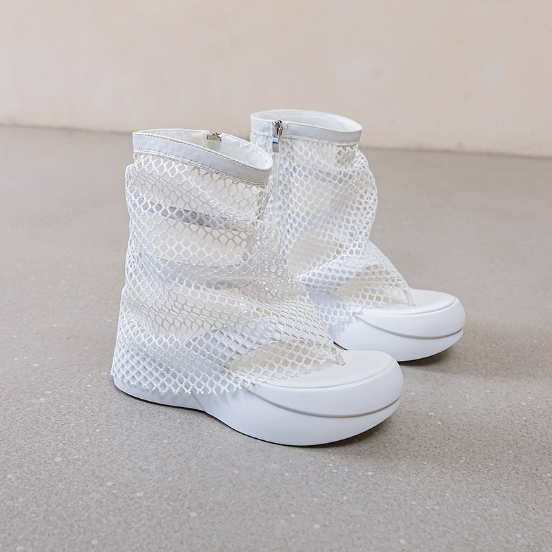 Women's Summer Flip-flops Thin Breathable Mesh Western Style Platform Outer Sandals